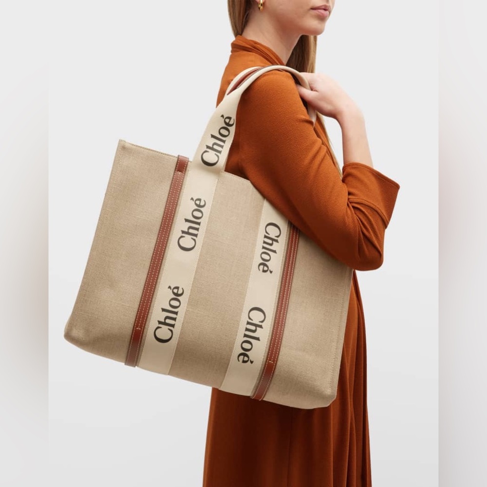 Chloe Canvas Tote with Brown Accents large